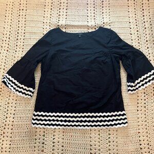 Talbots Black Cotton Popover with White Rick Rack Trim Details Size Petite Large